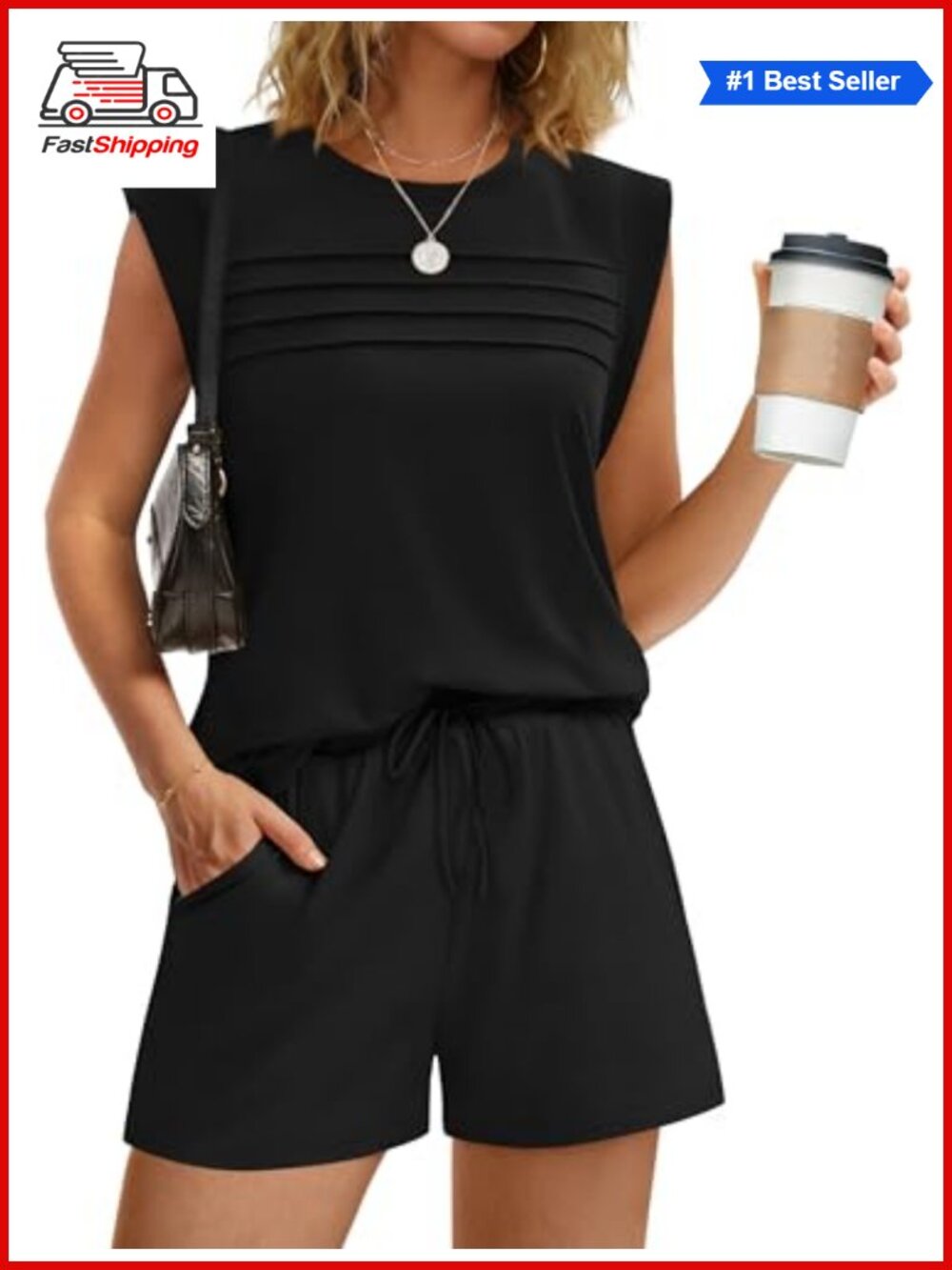 ✨ WIHOLL Women's 2 Piece Short Set Sleeveless Ruched Top Drawstring Shorts